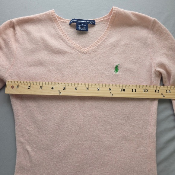 Ralph Lauren Sport Small Pink V Neck Long Sleeve Sweater Wool Cashmere Blend - Picture 5 of 6